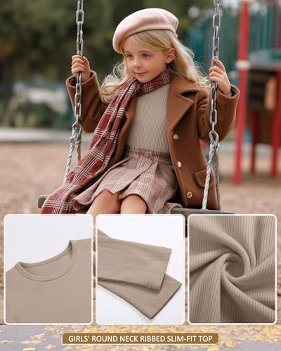 3 Pack Girls Long Sleeve Shirts Ribbed Knit Cotton Layering Tops Slim Fit Crewneck Casual Undershirts - Image 6