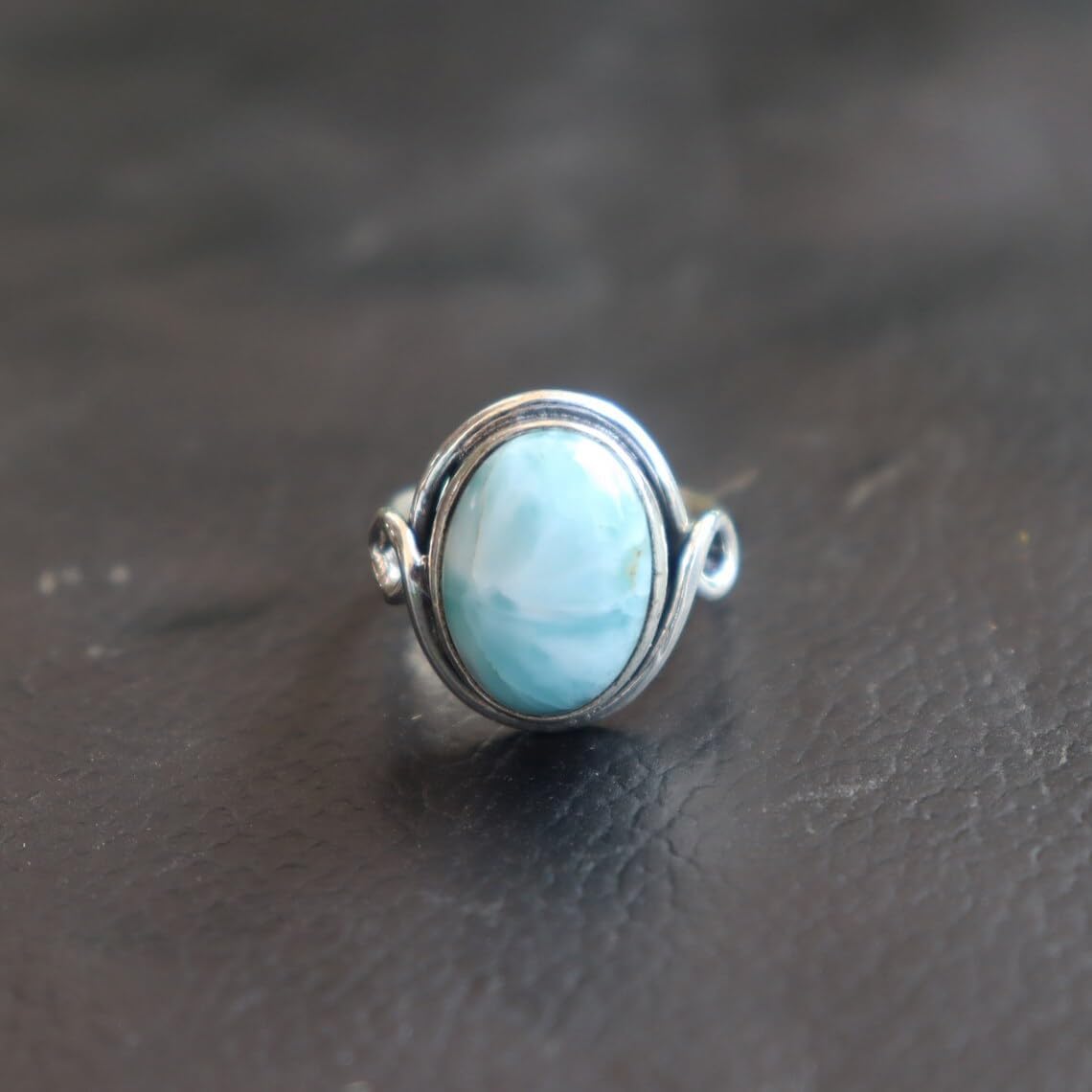 Natural Larimar Gemstone Ring for Women - Boho Silver Engagement & Bridal Jewelry, Dainty & Trending Fashion Ring, Handmade Gift for Her