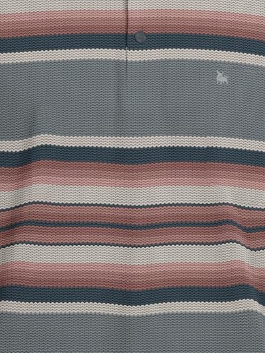 Image of BULLMER Striped Textured Printed Polo Neck Fullsleeve T-Shirt with Rib for Men