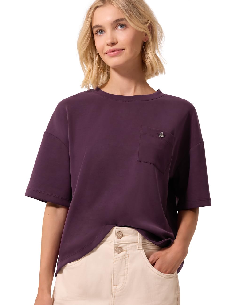 Street One Studio Silk Look T-Shirt with Chest Pocket Very Berry 42