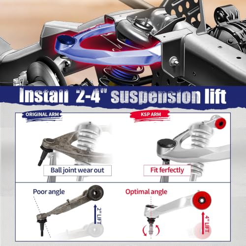 Image of KSP Silverado Upper Control Arms, 2-4 inch Aluminum Forged Control Arm Compatible With Ch-evy Silverado GMC Sierra 1500 2007-2018,2pcs Aftermarket UCA With Flexible Ball Joint