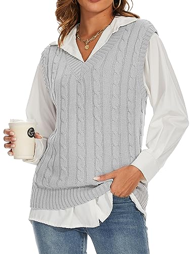 Spicy Sandia Women's V Neck Sweater Vest Oversized Sleeveless Cable-Knit Tops Chunky Loose Casual for Fall Winter4