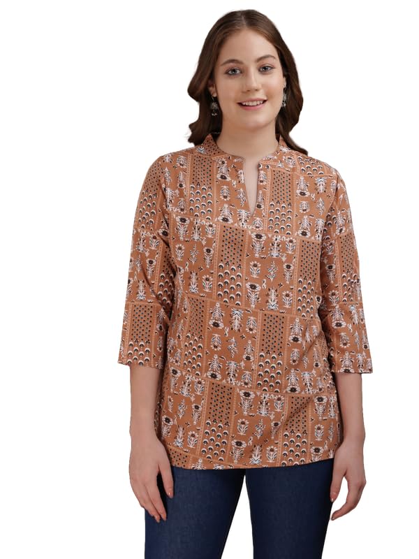 Image of Women's Cotton Printed Kurta Top | 3 /4 Sleeve Straight Kurti Casual Outings