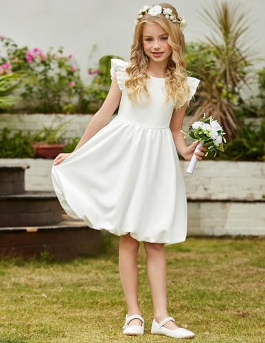 Arshiner Tween Girls Summer Bubble Dress Ruffle Sleeve Casual Party Midi Dresses2