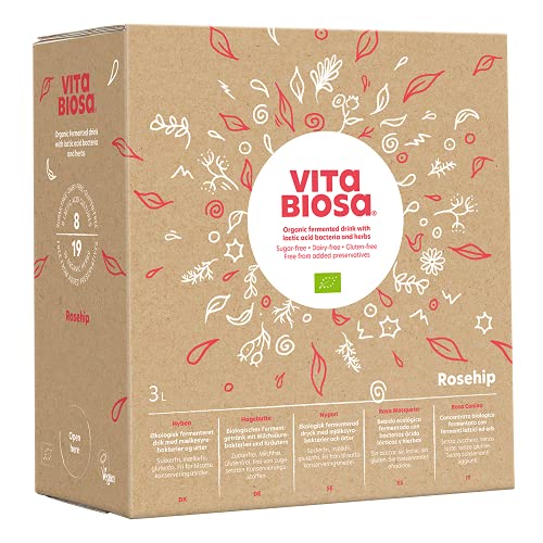 Vita Biosa Hagebutte Bio Fermentgetränk 3L Bag-in-Box – würzig-sauerer Geschmack mit Hagebuttenextrakt und 19 Kräutern - biologischem Anbau – vegan, zuckerfrei, laktosefrei, Bio-Qualität