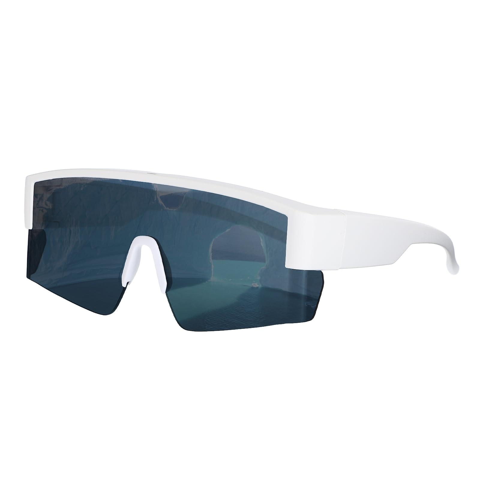 sourcing map Polarized Sports Sunglasses for Men Women, UV400 Protection Fit Over Glasses Cycling Sunglasses for Running Skiing Fishing Goggles, Sand White & Gray