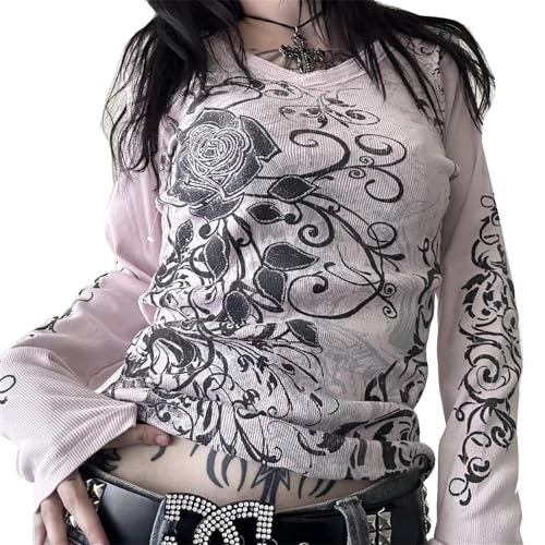 Women Y2k Oversized Fairy Grunge Tops 90s Long Sleeve Skeleton