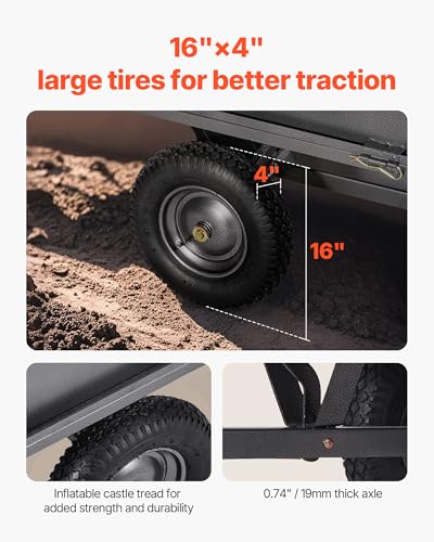 Image of VEVOR Heavy Duty ATV Trailer Tow Behind Dump Cart, 17 Cu.Ft. 600lbs Capacity, Pull Behind Steel Yard Wagon Dump Trailer for Tractor Lawn Mower Garden with 16in Tires