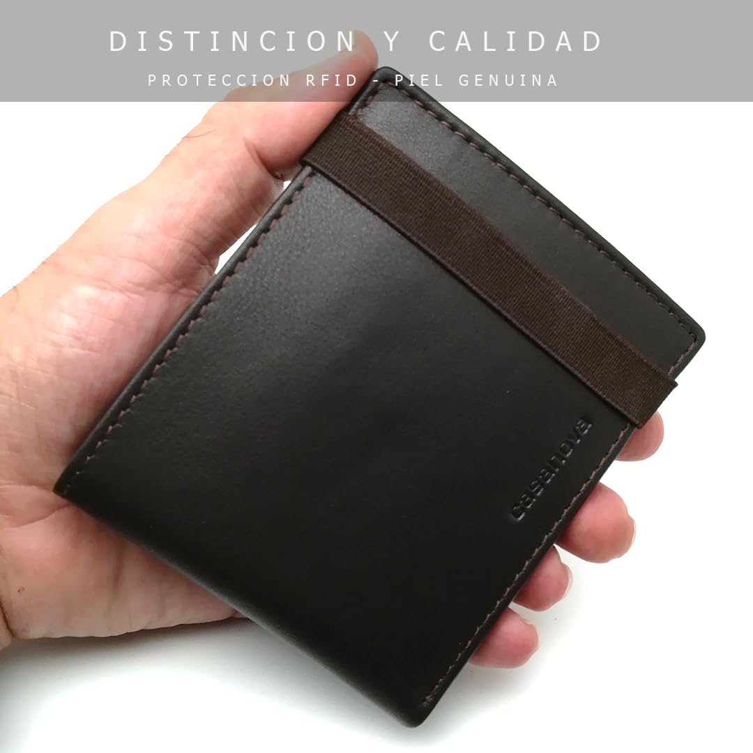 Cartera Hombre Piel Americana Elastico CON Monedero - 10096 Marron