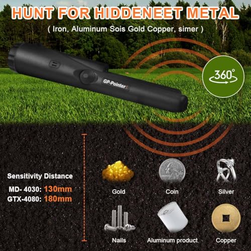 Flintronic Metalldetektor Klein, Tragbar Metallsuchgerät IP66 Wasserdichter, Pinpointer Metalldetektor mit Holster, LED Indicator und 9V Batterie, für Goldsuche, Schmuck, Silber(Schwarz) 3