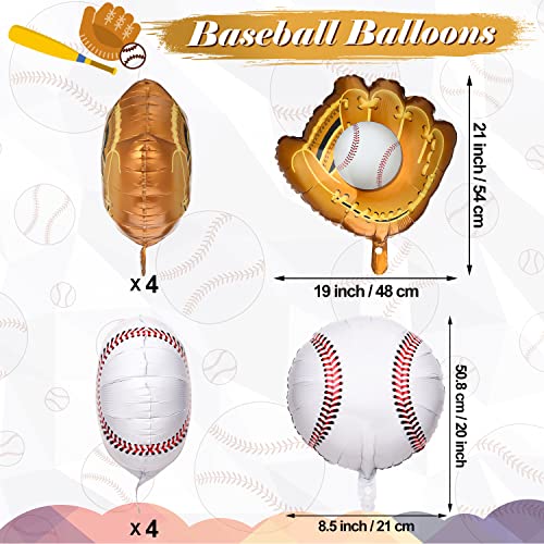 Image of Skylety 8 Pcs Baseball Balloons Baseball Foil Glove Balloon Birthday Party Decorations 18'' Sports Themed Team Coach Stadium Photos Backdrop Senior Night Summer Party Decorations Supplies (Pack of 2)