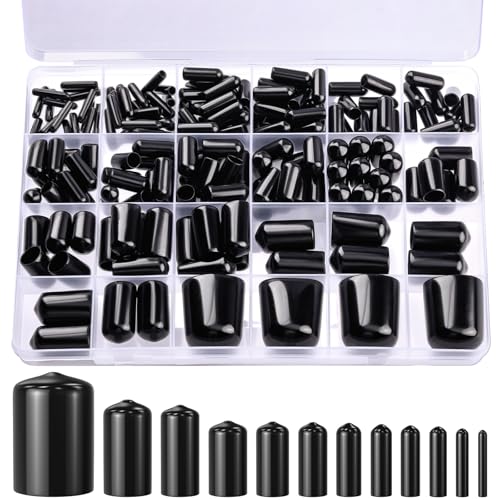 Image of 184Pcs Black Round Vinyl Rubber End Caps | Durable Bolt & Screw Covers (2 /25 inch to 4 /5 inch) for Protection and Aesthetics