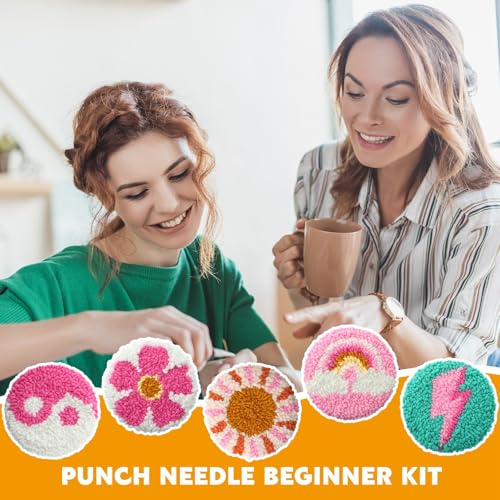 Image of Solsew 8 Pcs Punch Needle Coasters Kit Punch Needle Embroidery Kit for Beginners Adults Including Patterns Tools Yarns Hoop Instruction for Art Craft Supplies Gifts(Butterfly)