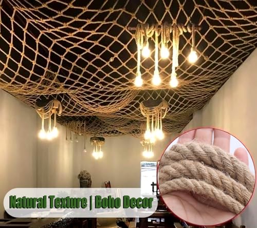Heavy Duty Hemp Rope Net,3.3x9.9ft Decorative Cargo Net for Kids Climbing, Balcony Railing Safety Net, Durable Treehouse Netting, Natural Jute Twine Mesh for Stair Protection & Garden Decor - image 6