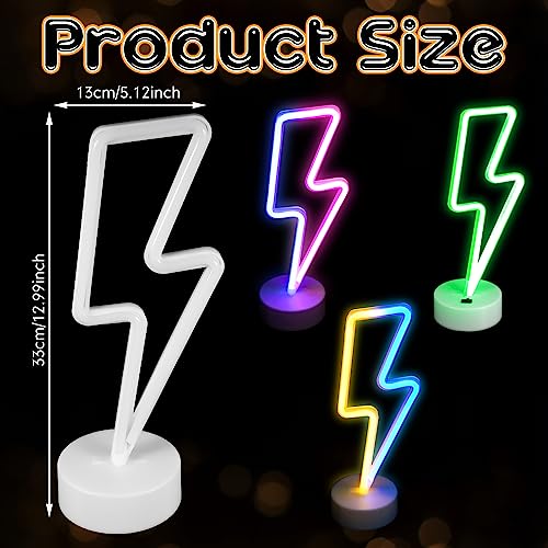Image of Sieral 3 Pcs Lightning Bolt Neon Signs Lightning Neon Lights with Base LED Sign USB or Battery Operated for Teen Girls Gift Christmas Birthday Wedding Party Decor(Multi Colors)