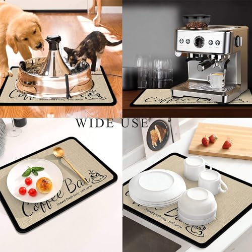 Image of Coffee Mat for Countertops ,Coffee Bar Accessories Fit Under Coffee Maker Espresso Machine, Absorbent Hide Stain Rubber Mat for Countertop ,Dish Drying Mat for Kitchen Counter (D-Beige, 16 inchx24 inch)