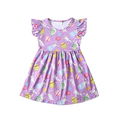 Toddler Girl Bunny Pattern Dress Flutter Sleeve Princess Party Summer Clothes 4-5T