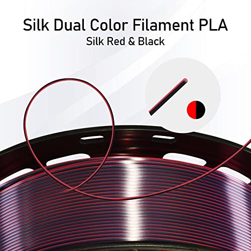 Image of MIKA3D Silk Red Black 2 Color in 1 3D Printer Filament, PLA 3D Printing Filament 1.75mm Dual Color Silk Filament, 1KG 2.2lbs Bicolor Double Colors Silk Red Black PLA Coextrusion Filament