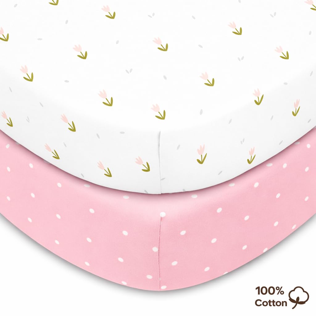 2 sábanas bajeras ajustables de 80 x 160 cm, 100 % algodón + 1 protector de colchón 100 % material impermeable, juego 3X, certificado Öko-Tex (flores rosas, 80 x 160 cm)
