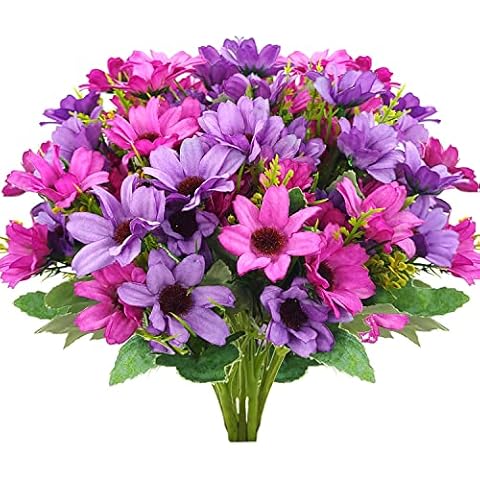 Carfoeny 6 Bundles Artificial Wildflowers Fake Daisy Silk Faux Flowers with Stems Arrangements for Home Outdoor Indoor Vase Kitchen Table Office Party Garden Decoration (Purple) Cover