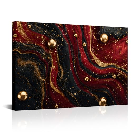 ChaudArt Glamorous Red and Black Marble with Gold Accents Wall