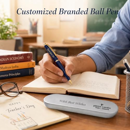 Image of SAVRI Customized Pen with Name Engraved & Message on Box | Personalized Blue Ball Pen Gift for Men & Women | Customised Pen Gift for Teachers Day Birthday Farewell Retirement | Metal Name Pen Gift Set