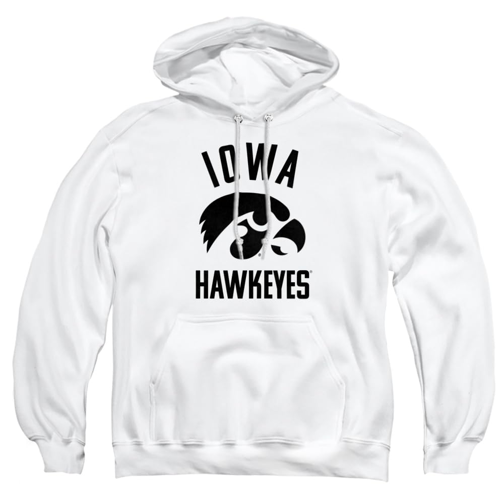 University of Iowa Official One Color Hawkeyes Logo Unisex Adult Pull-Over Hoodie,White, Large