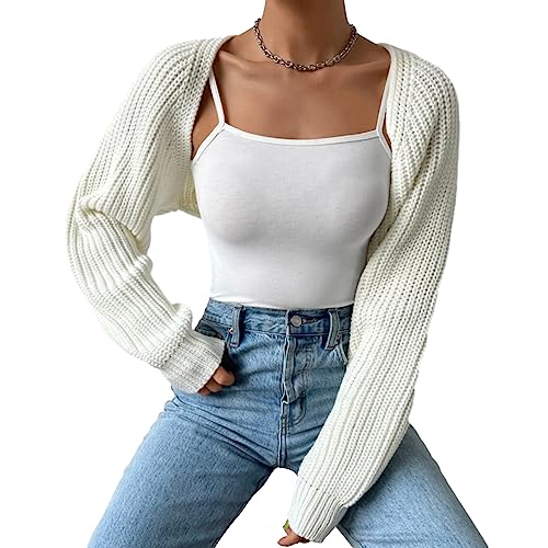 Women's Cropped Cardigan Long Sleeve Open Front Ribbed Knit Shrug Sweater Bolero Cardigans for Dresses3