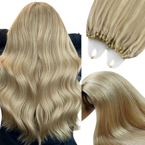 Image of YoungSee Micro Loop Hair Extensions Real Human Hair Blonde Bead Hair Extensions Human Hair Highlight Blonde and Ash Blond Micro Hair Extension 22In Soft Hair Extension for Photo Shoots 50s 57g