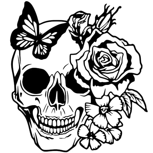 Autocollant Sticker tete de Mort, Stickers Skull Papillon, Vinyle haute performance pour Voiture, Autocollants Crane (1 - noir profond)
