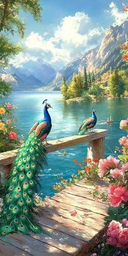 Pavo Real Diamond Painting Adultos, 5D Diamond Painting Imagen Manualidades Adultos DIY Ronda Pintura Diamante Pintura Cuadro Diamantes Cristal Art Set para Decoración Pared Hogar 80x160cm, Model645