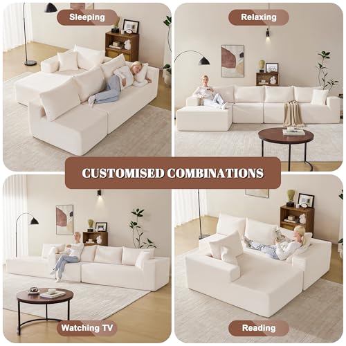 Image of Mangodan 140 inch Cloud Sectional Couch, Modular Sectional Sofa with Deep Seat, Boneless Sofa for Living Room, Fluffy Comfy L-Shaped Couch with Left Facing Chaise, No Assembly Required, Beige