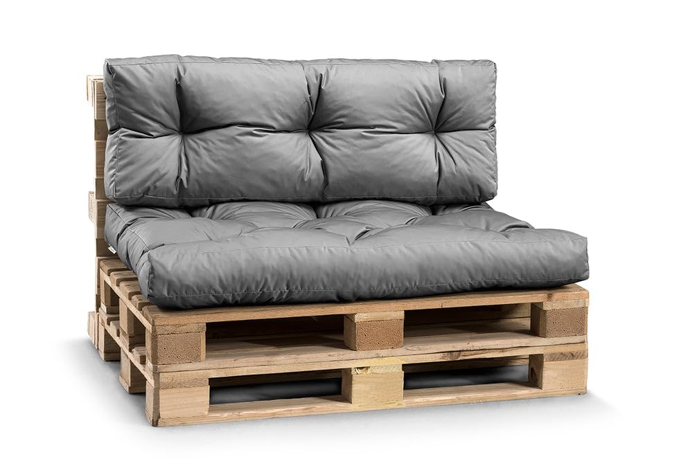 Gutekissen® Palettenkissen Wetterfest, Gartensofakissen, viele Farben und Größen PPI (Sitzkissen 120x60, Grau-wasserfestes)