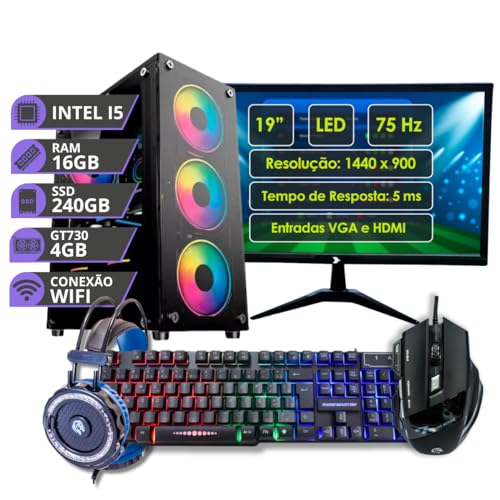 Pc Gamer Intel I5 16gb Ssd 240gb Placa Vídeo 4gb Monitor 19