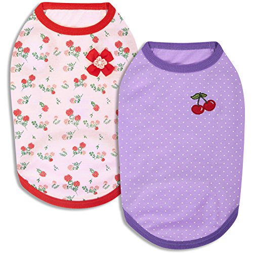 Blueberry Pet BBPDTEEE00027PK10 Pack Of 2 Soft & Comfy Spring Hope Floral Cotton Blend Dog T Shirts Tank Top thumb #1