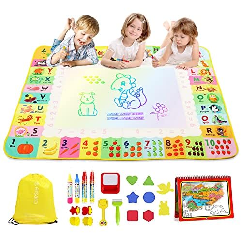 Brinquedos crianças 2-6 anos - 120 x 90 cm tapete pintar água crianças - água quadro mágico com livro de desenho, 4 canetas para jogos educativos para meninos meninas Natal presentes
