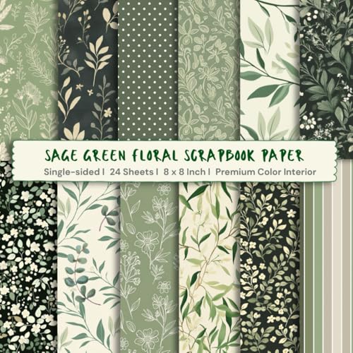 8 x 8" Sage Green Floral Scrapbook Paper: Colorful Floral Decorative Sheets for DIY Crafts, Journaling, Albums, Invitations, Gift-wrapping: Premium Color Interior, Single-sided, 12 Designs, 24 Sheets image 2