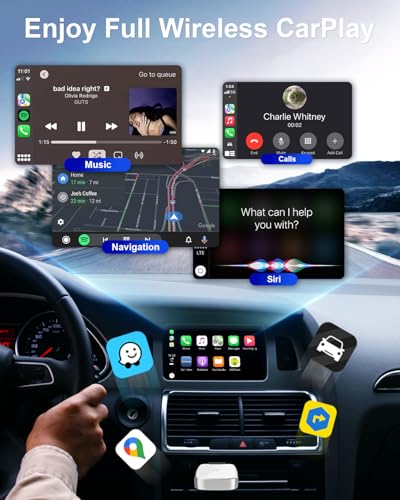 Image of Wireless CarPlay Adapter for Apple iPhone, Convert Wired CarPlay to Wireless, Mini Size with USB-A to USB-C Adapter, Stable Control & No Delay Latency, White