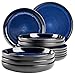 MÄSER 931972, serie Niara, set di piatti moderni per 6 persone, in stile vintage, 12 pezzi, in ceramica blu e nero, gres
