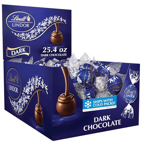 Lindt LINDOR Dark Chocolate Candy Truffles, Dark Chocolate with Smooth, Melting Truffle Center, 25.4 oz., 60 Count