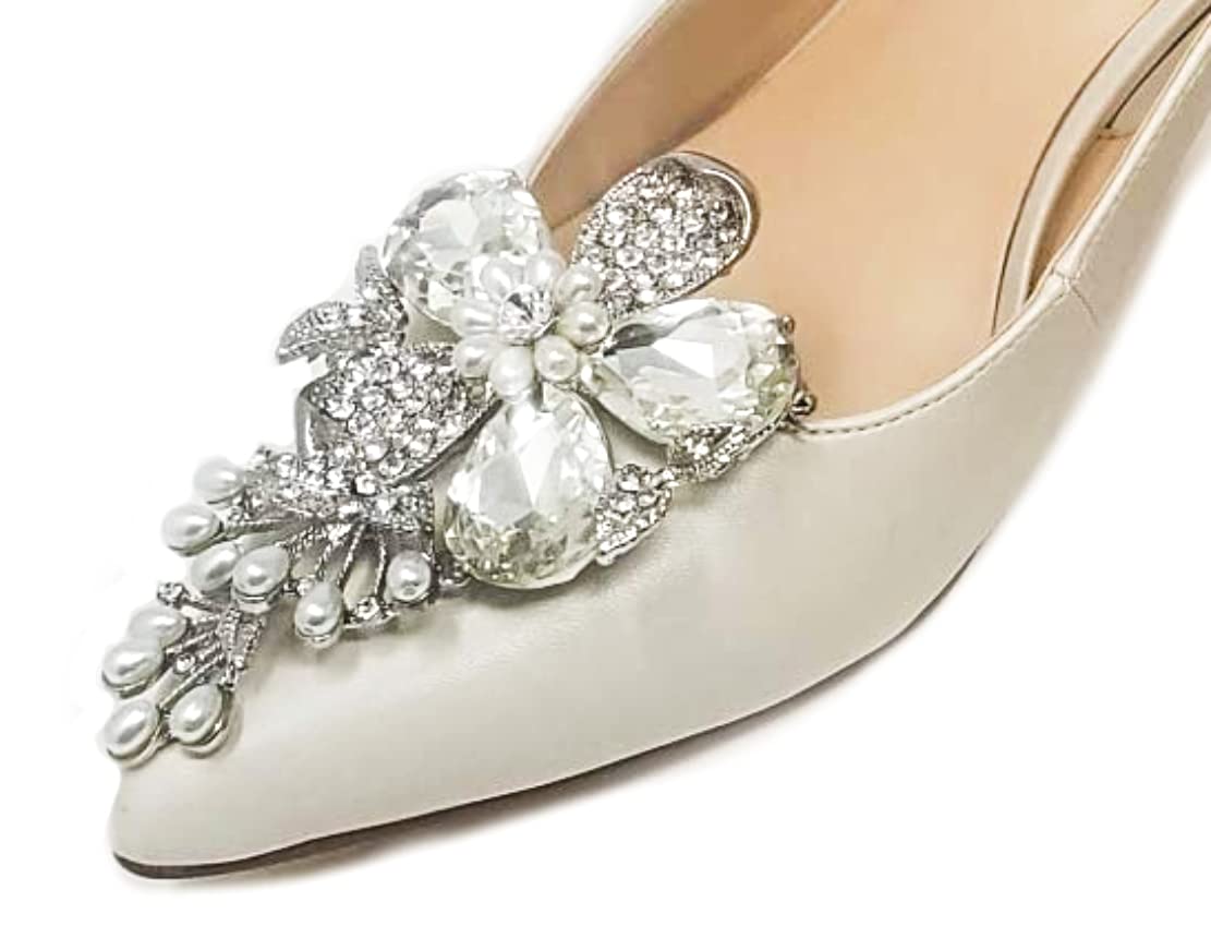 Silver Color Rhinestone Shoe Clips (2 pcs), Clips for Shoes