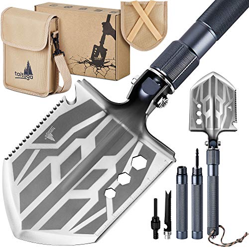 Taitoga Survival Shovel Tool, 23 in 1 Multifunctional Folding Shovel Entrenching Multitool Camping Shovel, Hiking, Backpacking, Emergency, Fishing, Outdoor, Tactical Shovel Military Shovel Grade Steel