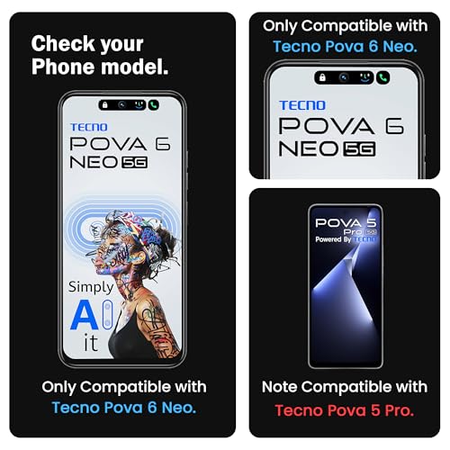 Image of FIRST MART Military-Grade Gorilla Tempered Glass for Tecno Pova 6 Neo with Edge to Edge Full Screen Coverage, Cable Protector and Easy Installation kit