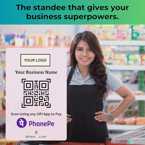 Image of UPI Payment Standee | Custom Acrylic Stand with QR Code, Logo & Business Name | Compatible with All Major UPI App | Design 2