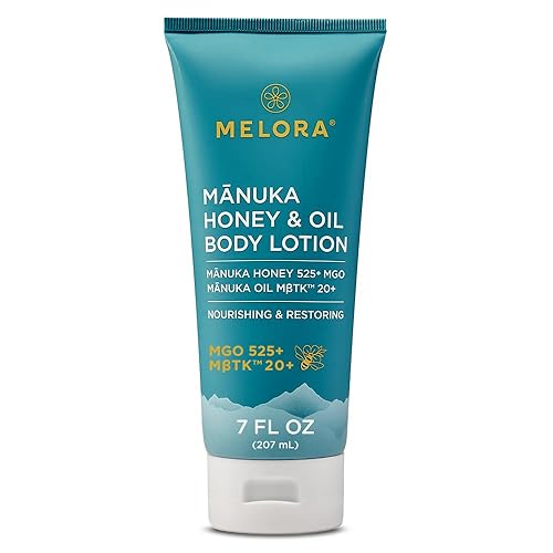 MELORA Loción corporal de miel de Manuka (7 onzas), loción hidratante con miel de manuka calmante y aceite para pieles secas, muy secas, sensibles o