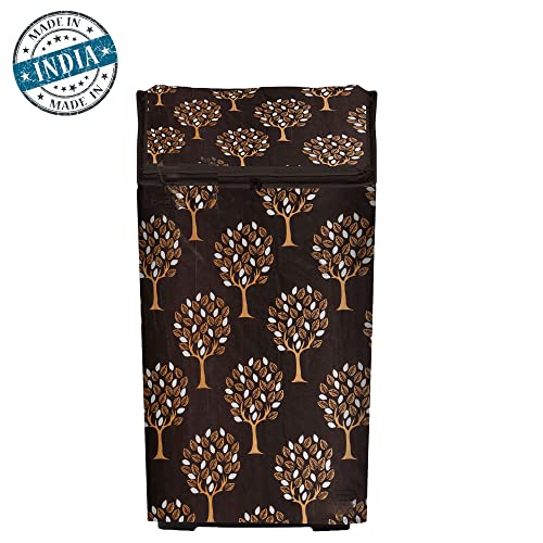 Image of Washing Machine Cover for Top Load 5kg to 7.5kg | Light Weight Dustproof Polyester Cover with Zip Enclosure | Tree Print Fully Automatic Washer Protector Indoor Outdoor Use- Size 23x23x35 inch