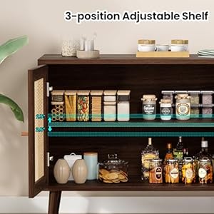 Farini sideboard buffet cabinet storage cabinet with rattan doors modern console cabinet for kitchen living room and dining roomwalnut small size  urban country home decor