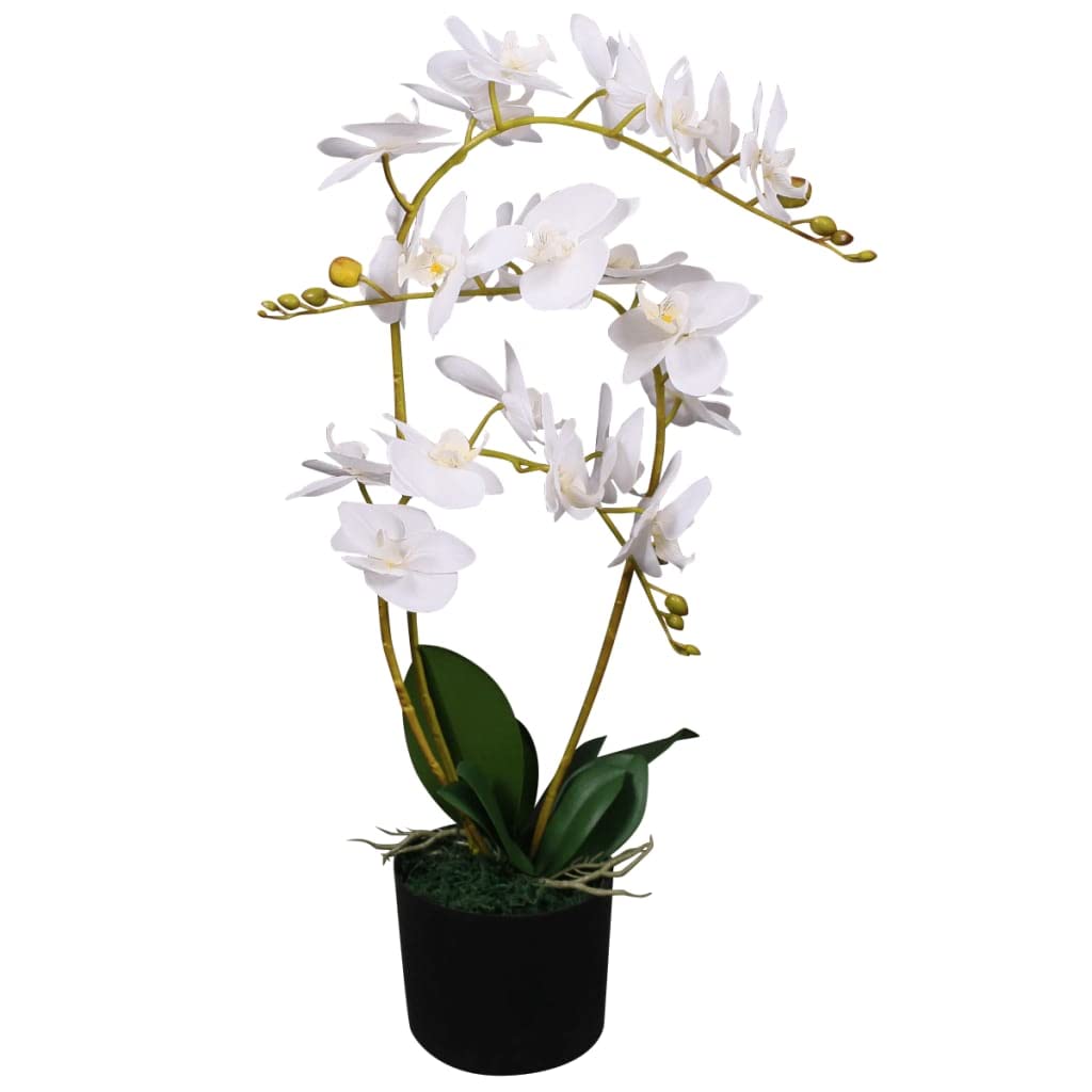 Künstliche Orchidee mit Topf 65 cm Weiß, Kunstpflanze mit 21 Blüten und 4