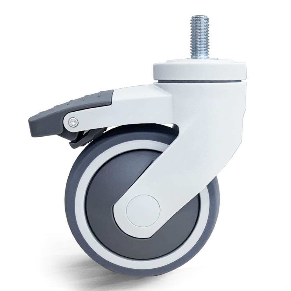 4 '' 100 mm Filettatura M12 Ruote mediche Gomma Ruote piroettanti TPR silenzioso universale Ruote girevoli con freno Robusto 400kg per l'ospedale Strumento di bellezza Carrello Letto di cura 4 Pz