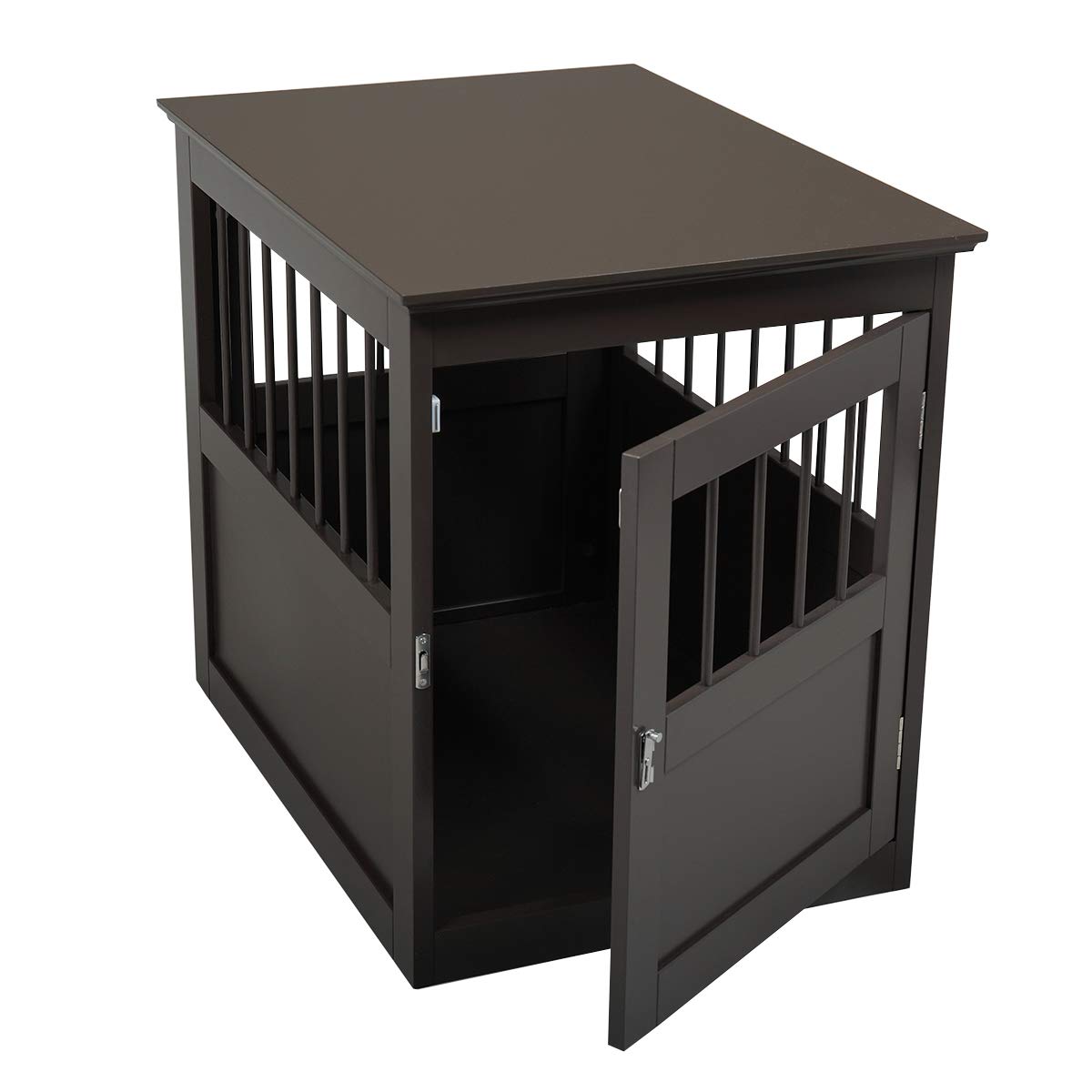 GOWE Wood Dog Crate Furniture, End Table Designed Dog Kennel with Side Slats, Brown